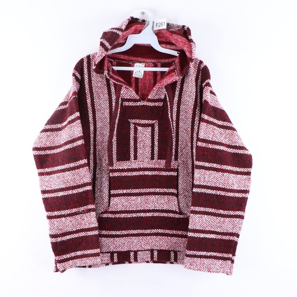 Vintage Knit Hooded Poncho Drug Rug Sweatshirt Red